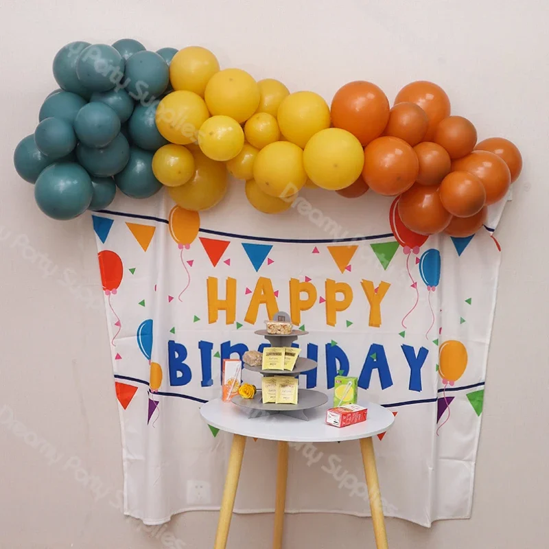 5/10/12/18 인치 레트로 파스텔 그린 오렌지 겨자 노란색 매트 풍선 베이비 샤워 세례 생일 신부 결혼식 세례식