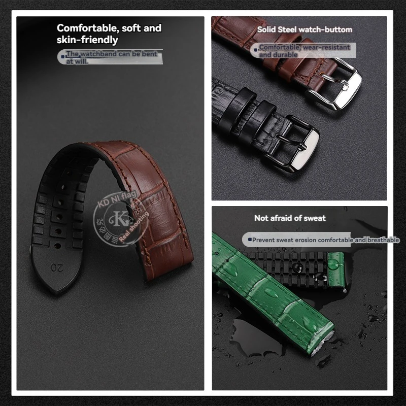 Premium Cowhide Leather Watch Strap with Butterfly Buckle - Various Sizes