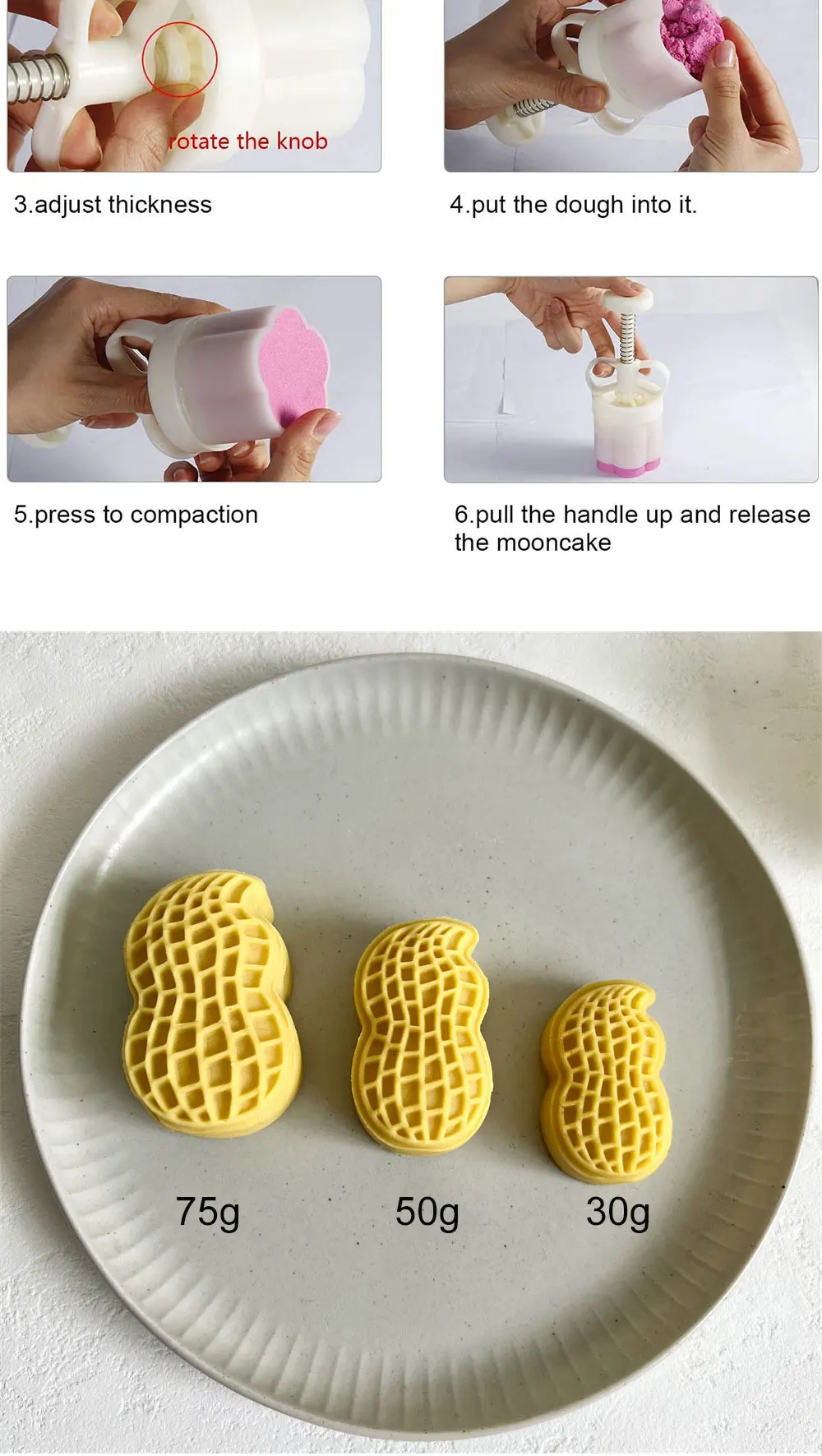 Description Picture 3 of item30g 50g 75g Cute Peanut Stamp Moon Cake Plunger Mold Nut Cookie Cutter Novel Cake Crisp Pastry Dessert Cooking Accessories Tools