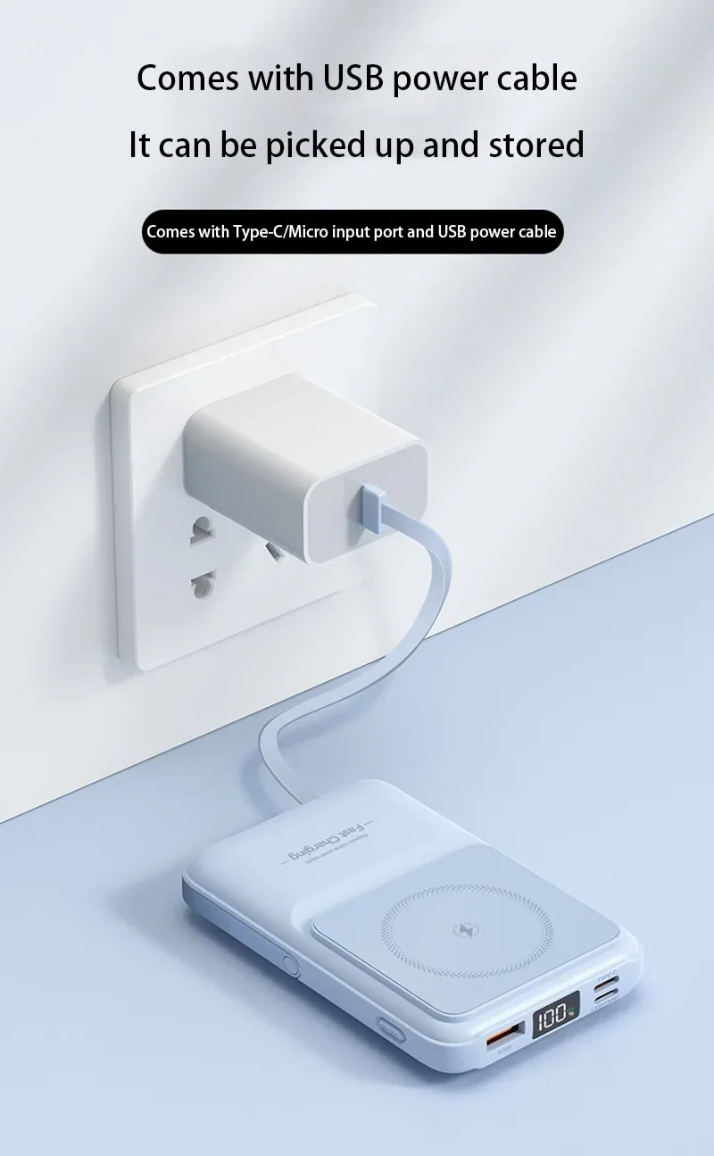 banco de energia magnetico inalámbrico 2 en 1, batería externa portátil integrada de 4 cables de 50000mAh con soporte para iPhone y Samsung » banco de energia magnetico inalámbrico 2 en 1