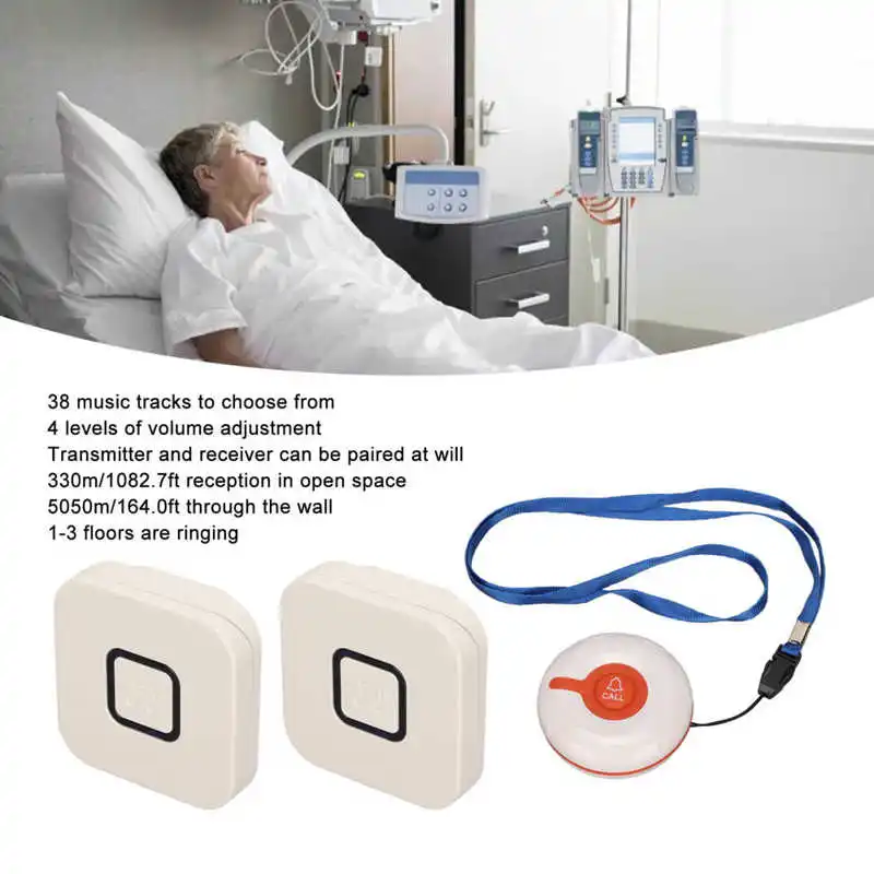 Wireless Caregiver Pager Long Distance Transmission Elderly Monitoring Call Button for Nurse Alert System 100‑240V