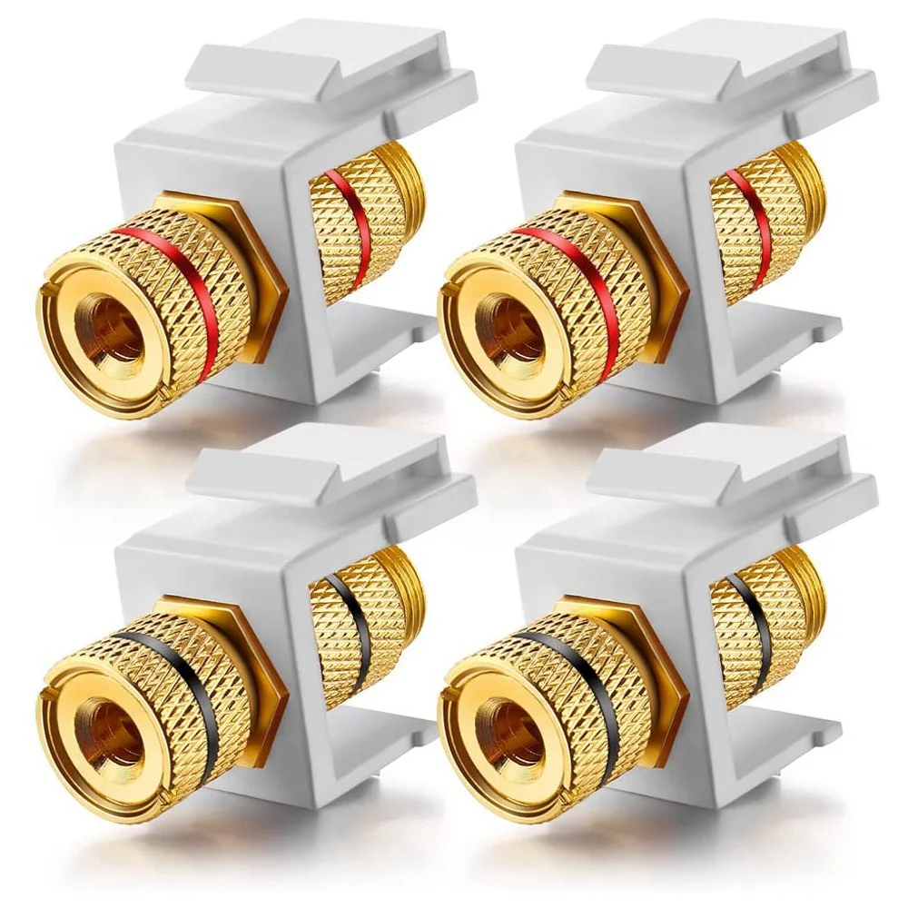 Banana Jack Binding Post Keystone Jack Insert with Black & Red Rings, Screw Type o Speaker Keystone, 2 Pairs/4 Pack