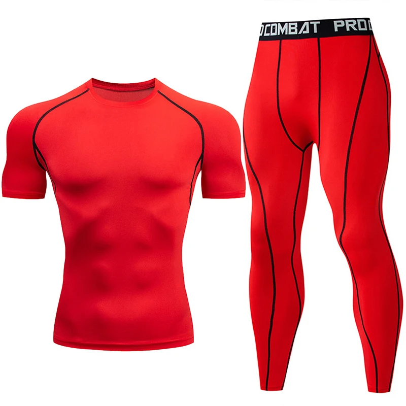 2Pcs Men's Compression Sportswear Suit Gym Tight Sports Yoga Sets Workout Jogging Fitness Clothing Tracksuit Pants Sporting