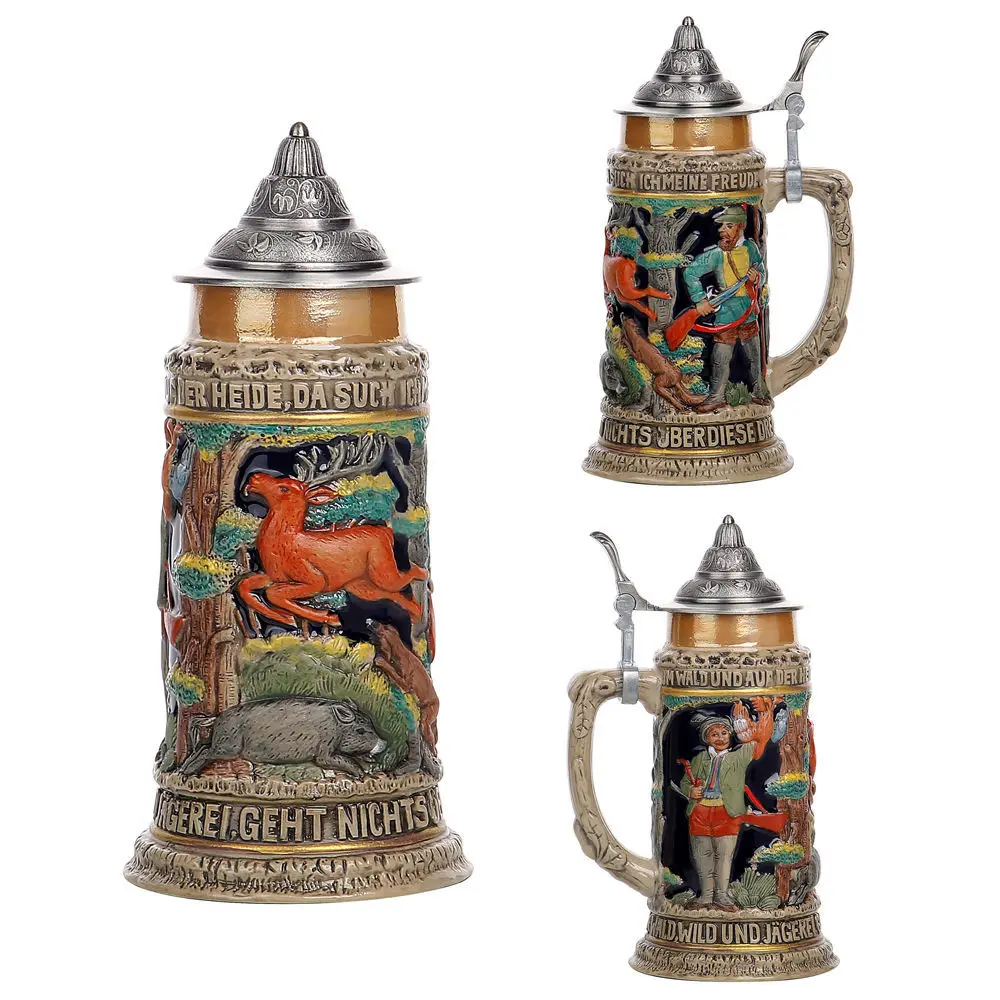 限定品！モールド手作り手塗ドイツ製キング悪竜退治聖ジョージジョッキ 600 ミリリットルビールジョッキ大容量ドイツ地理的記号