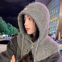 Hot Winter Balaclava Hats For Men&Women Knitted Wool Hooded Caps Outdoor Warmer Drawstring Hats Neck Collar Ski Snow Beanies Cap