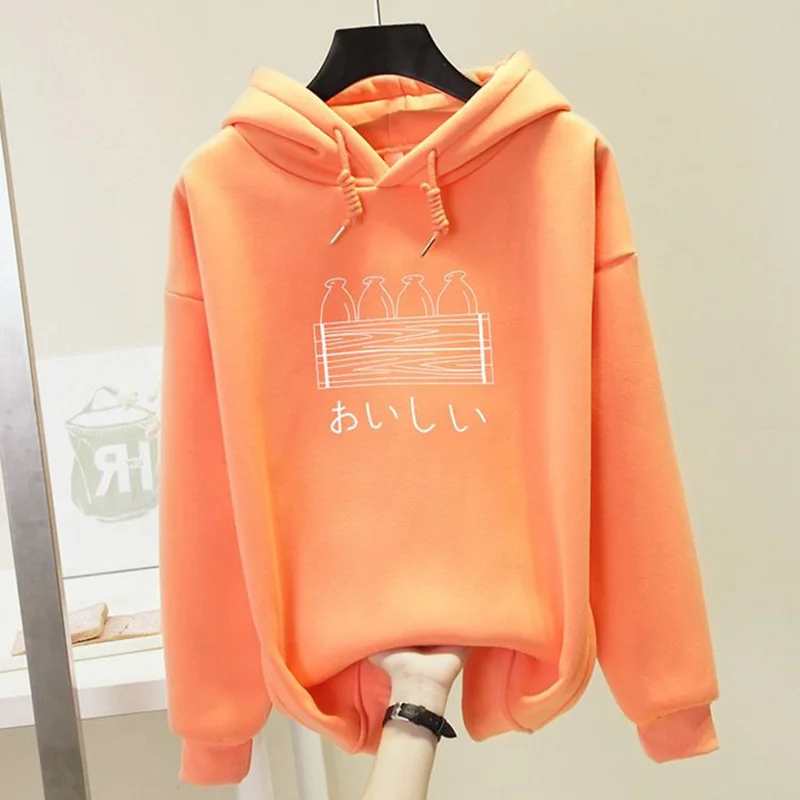 Fashion Hooded Loose Printed Lace Up Hoodies Female Clothing 2023 Autumn New Oversized Casual Pullovers Korean Sweatshirts