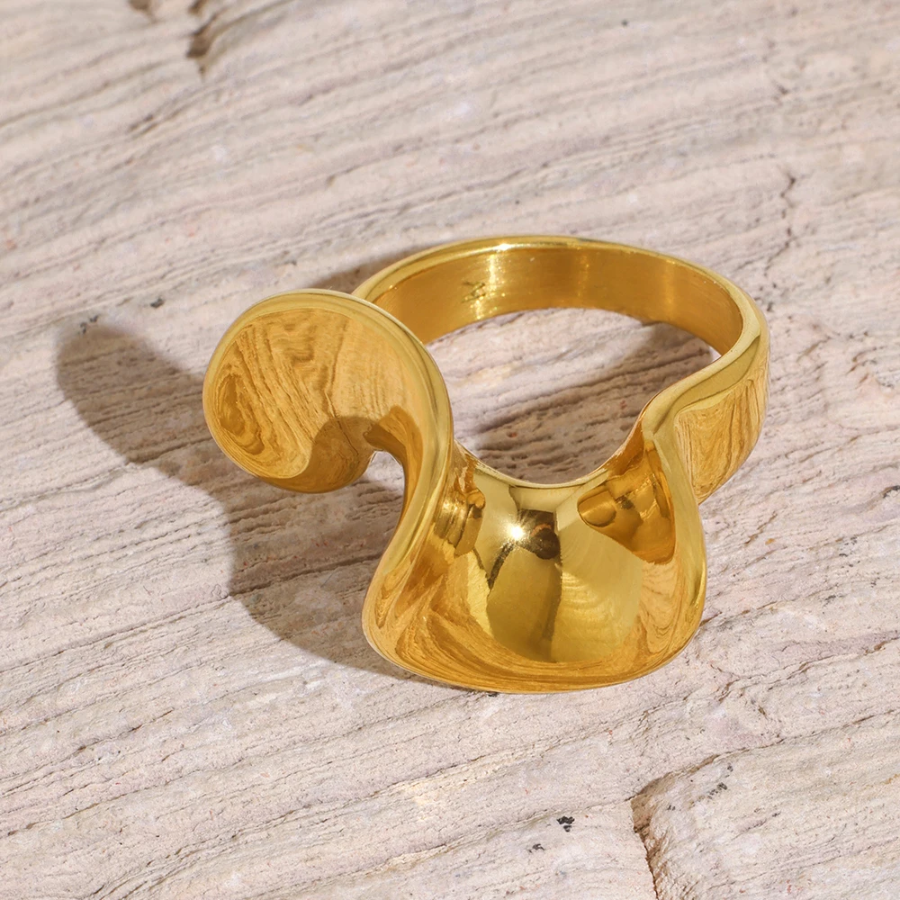 Punk Stil 316L Edelstahl Ring für Frauen Geometrische Wrap Öffnung Vergoldet Personalisierte Ring Weiblichen Wasserdichten Schmuck – Detail 21
