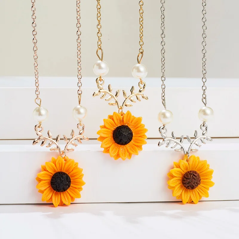 SunflowerChokerNecklaceforWomenCuteFlowerPendantLadyGirlsPartyJewelryAccessories