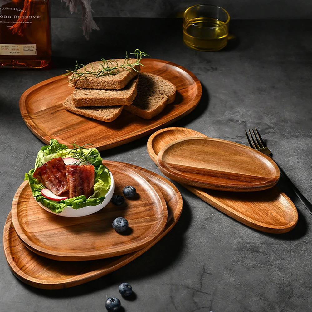 1Pc Oval Acacia Wood Food Serving Plate
