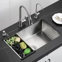 304 Stainless Steel Kitchen Sink Single Bowl Basin Undermount Handmade Brushed Narrow Edge Bar Sink with Drain Accessories Sink 2