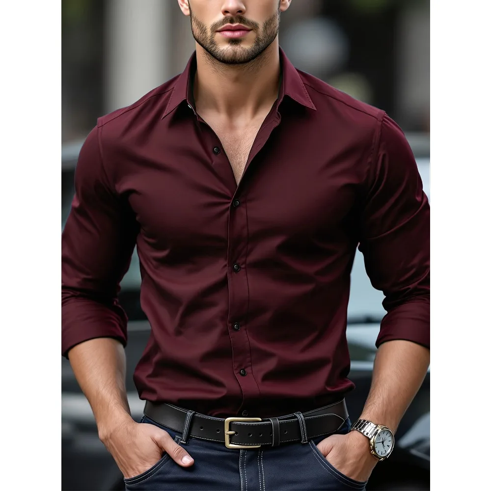 Men's Stylish Solid Long Sleeve Shirt