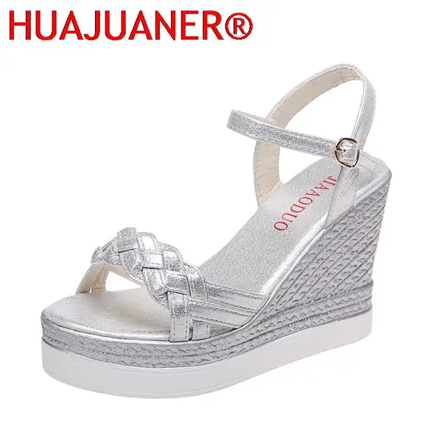 Women Summer Wedge Heel Sandals Platform Sandals Strap Open Toe Chunky Bottom Casual Shoes 2026 Gold Silver Pink Sandals 10cm