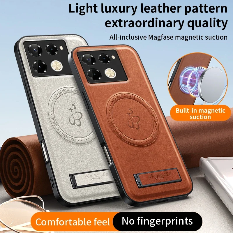 Leather Magnetic Stand Case with Wireless Charging & Shockproof Protection