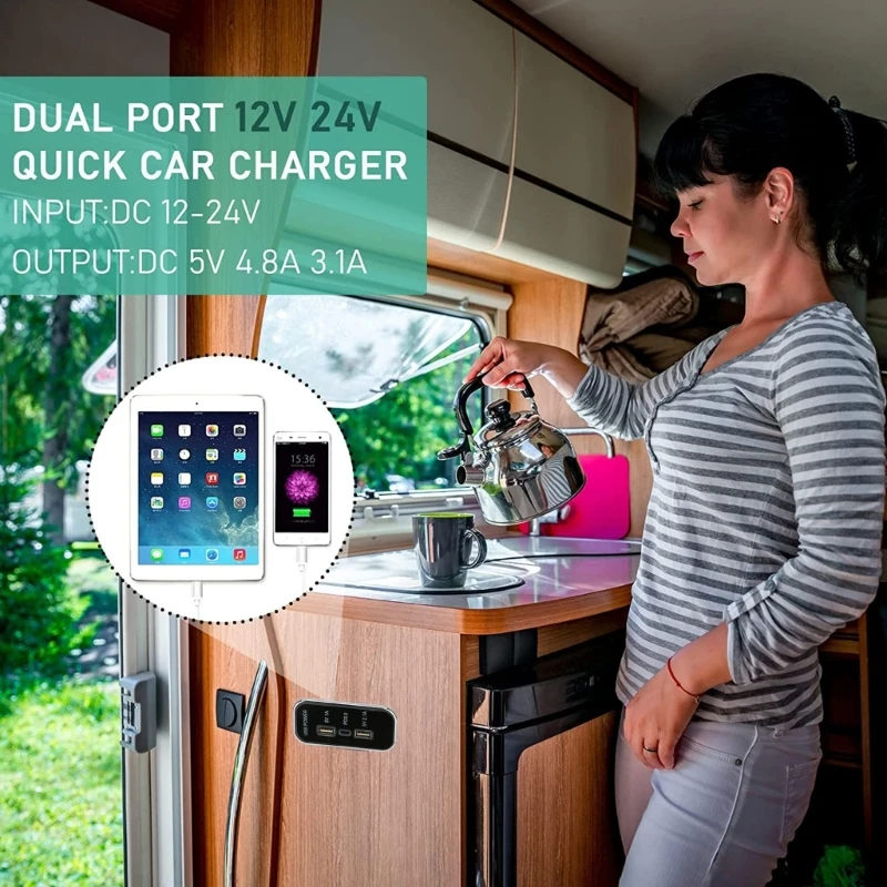 

A70F PD3.0+Dual USB Car Charger Socket Waterproof 12V/24V USB Fast Charging Socket Power Outlet for Car Boats