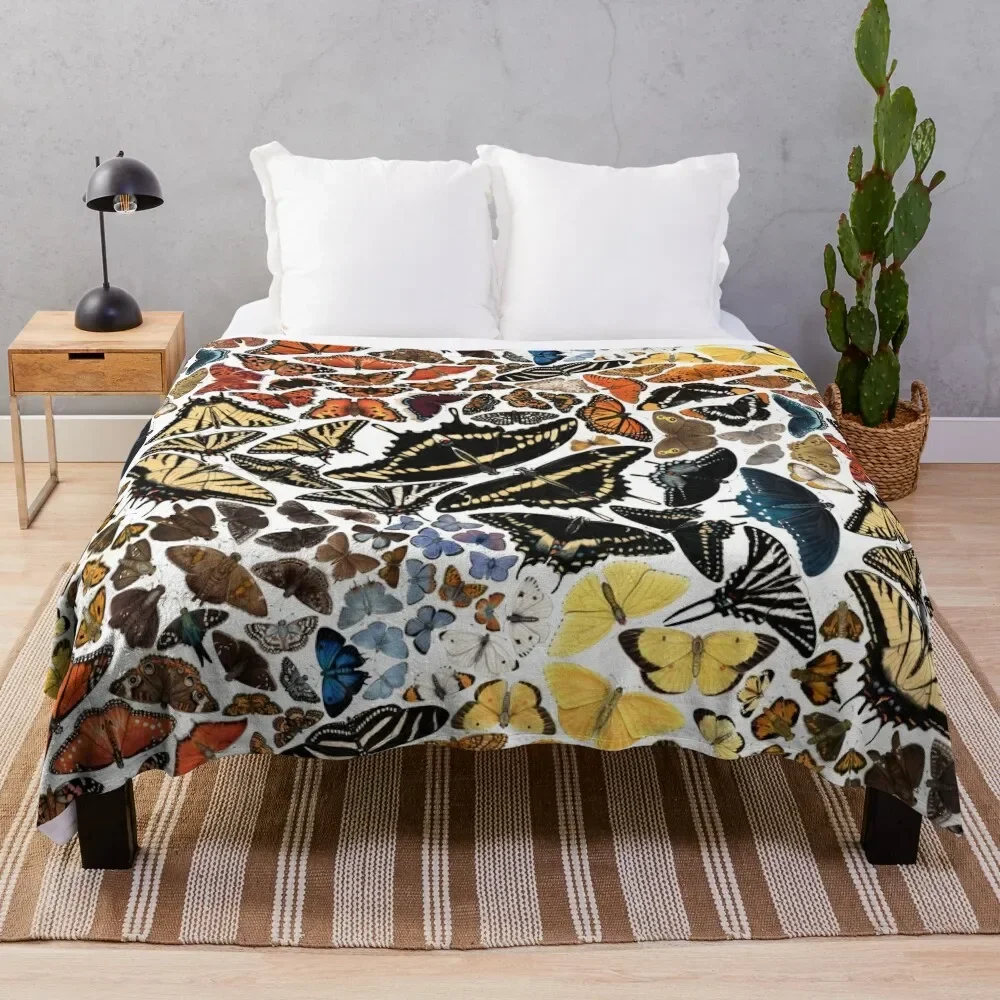 

Butterflies of North America Pattern Throw Blanket Dorm Room Essentials Decoratives Giant Sofa Blankets