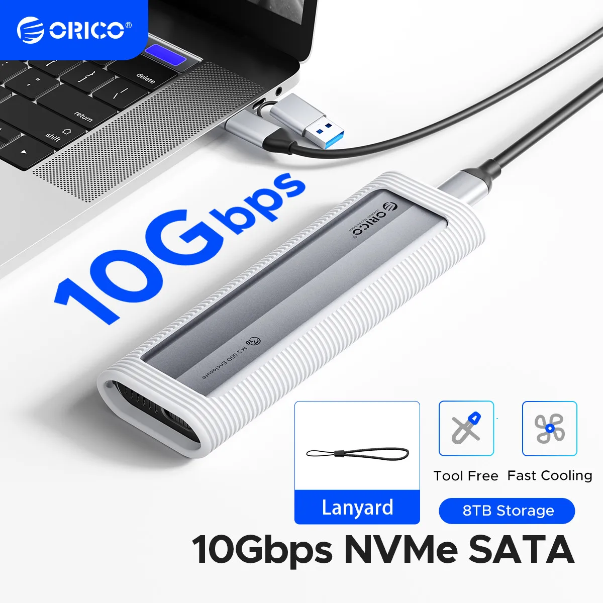 

Корпус внешний ORICO M.2 NVMe SATA SSD корпус Бесплатный инструмент внешний USB 10Gbps M.2 NVMe в USB адаптер Поддержка UASP для PCIe NVMe и SATA SSD