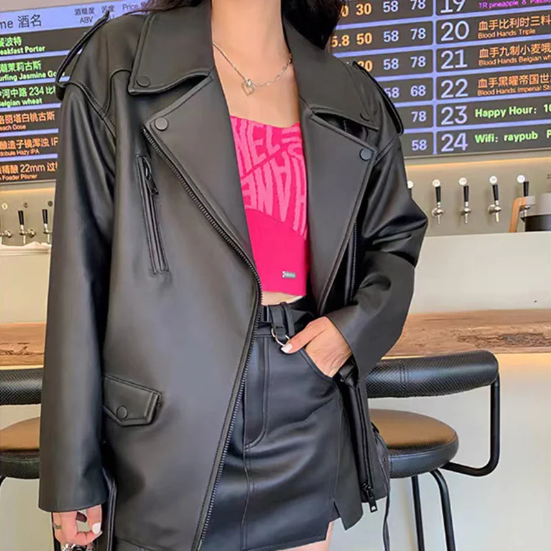 

Женская куртка из натуральной овечьей кожи, свободного покроя, TF5409, весна-осень 2023