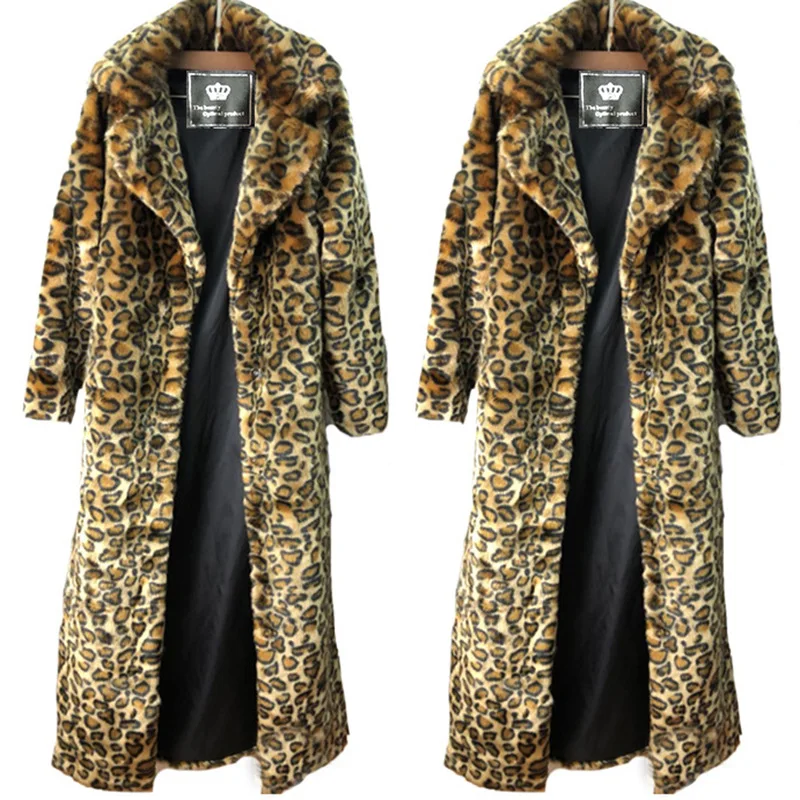 7XL 8XL Luxury Chic Long Sleeve Long Fur Coat Leopard Women Faux Fur Coat Plus Size Autumn Winter Thickened Warm Tops Fur Jacket