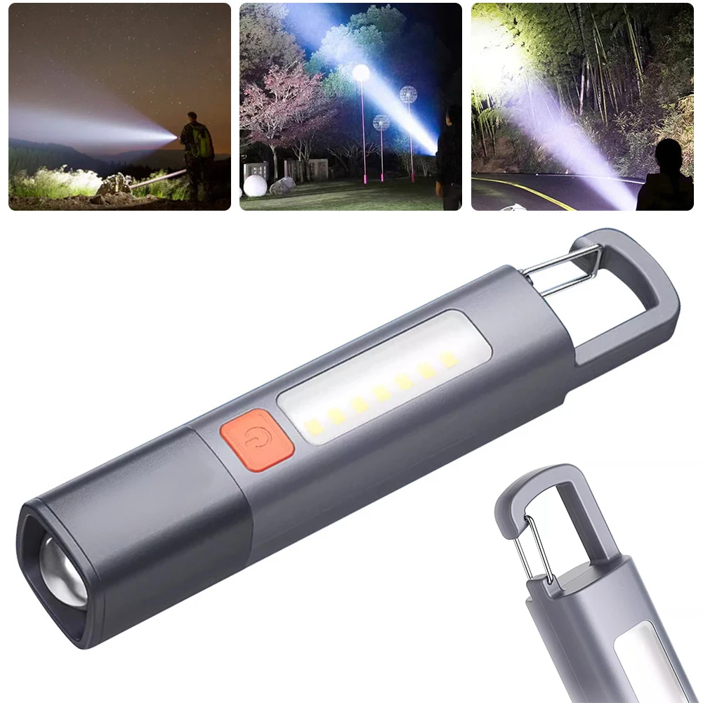 5//4/3/2/1PCS LED Flashlight Torch Light with Hook Zoomable Torch Outdoor Camping Hiking Long Emergency Lantern COB Side Lamp