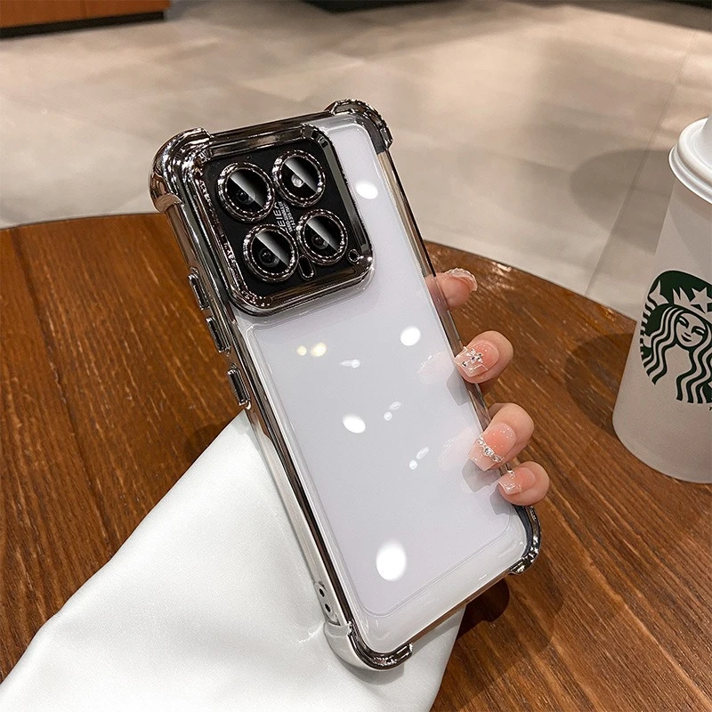 Luxury Shockproof Transparent Phone Case with Lens Film and Air Bumper Protection