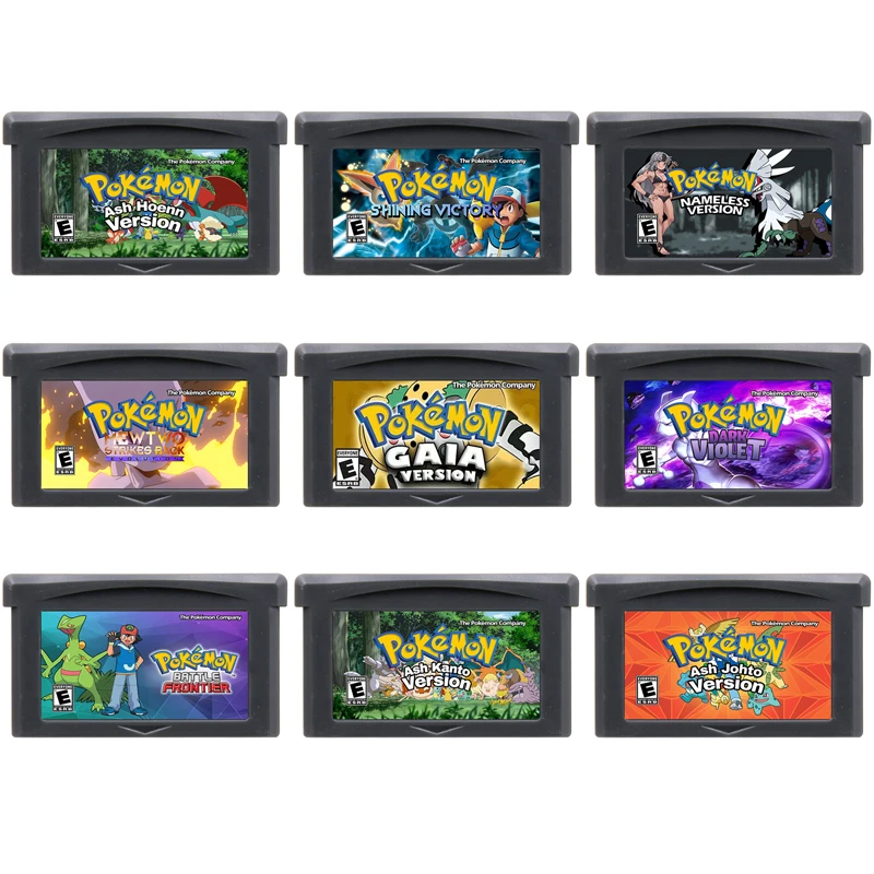 Игровой картридж GBA, 32 бит, игровая консоль, карточка, серия Pokemon, пепей, Hoenn, Johto, Kanto, темно-фиолетовый, Gaia, Mewtwo, забавные, без имени