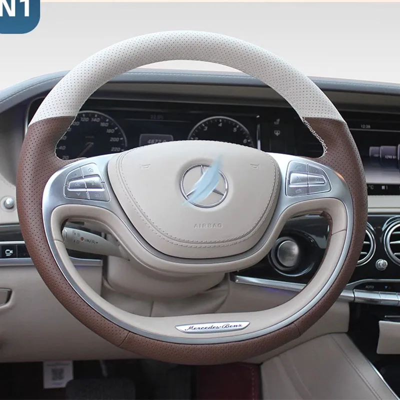 

Прошитая вручную Нескользящая оплетка рулевого колеса автомобиля чехол из натуральной кожи 100% подходит для Mercedes Benz S-Class W222 2013-2017