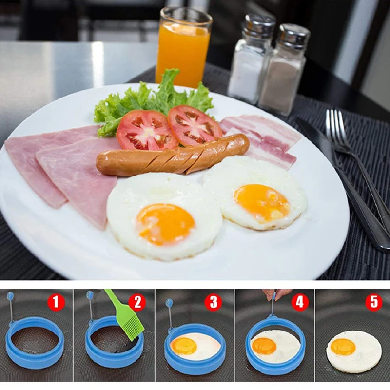 Omelette Maker Silicone Round Omelette Ring Handle Kitchen Tools Silicone Baking Cake Mold Round Omelette Maker Household Cake Mold