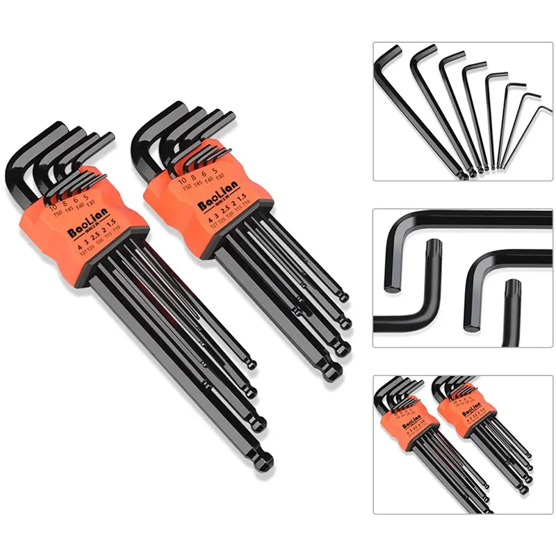 9Pcs Hex Wrench Set Allen Wrench Allen Screwdriver Tool Square Torx Inner Hexagonal Long Ball End L Key 1.5-10mm