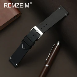 Luxurious Genuine Leather Quick Release Watchband - Casual Cowhide Bracelet - 22mm (Black)