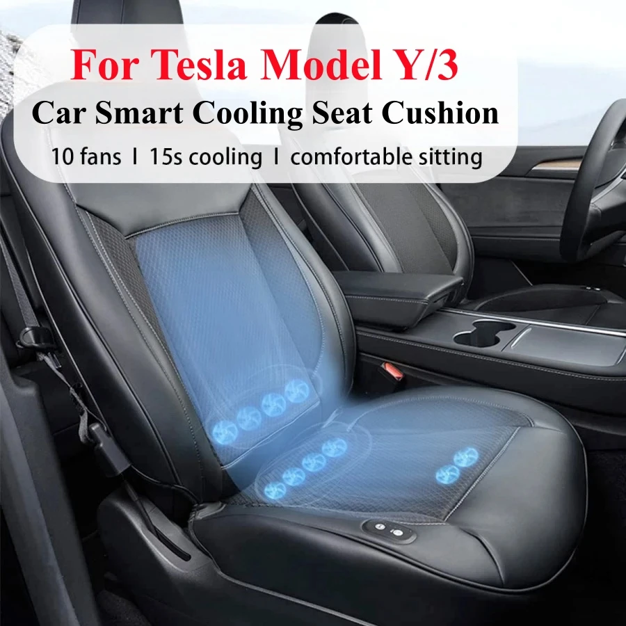 For Tesla Model Y Model 3 Smart Cooling Car Seat Cushion for Summer Driving Breathable Seat Cover With 10 Fans 15s Cool Down