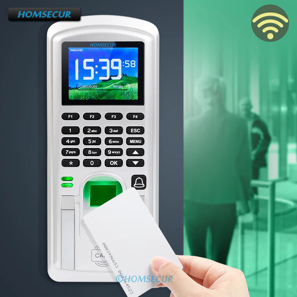 HOMSECUR New Fingerprint And RFID Card Time Attendance Clock+Free Software+WiFi+DST