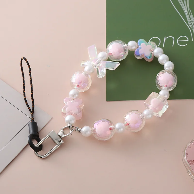 New Bowknot Fresh and Sweet Beaded Mobile Phone Chain Anti loss Case Hanging Rope Bag Key Hanger