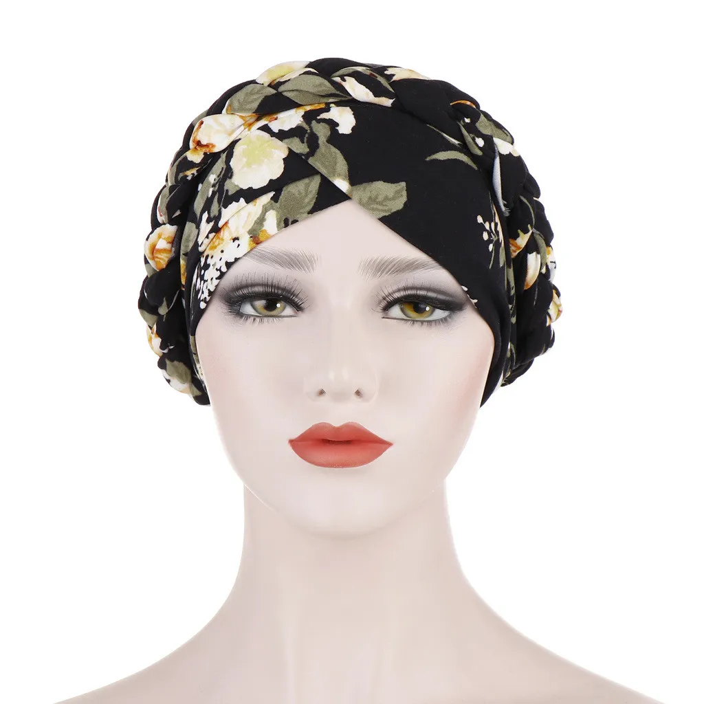 

Braid Hijabs For Women Cross Forehead Floral Print Muslim Woman Turban For Party Elegant Islamic Headwrap Elastic Hijab Bonnets