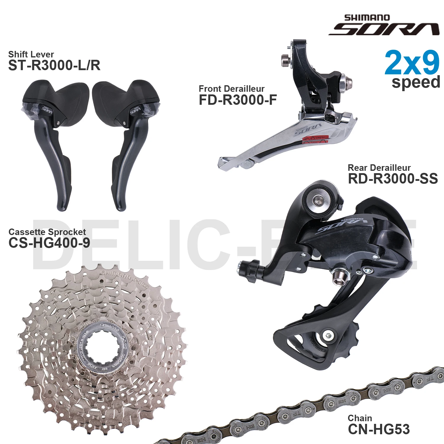 SHIMANO SORA R3000 2x9 Speed Groupset with ST-R3000 FD-R3000 RD