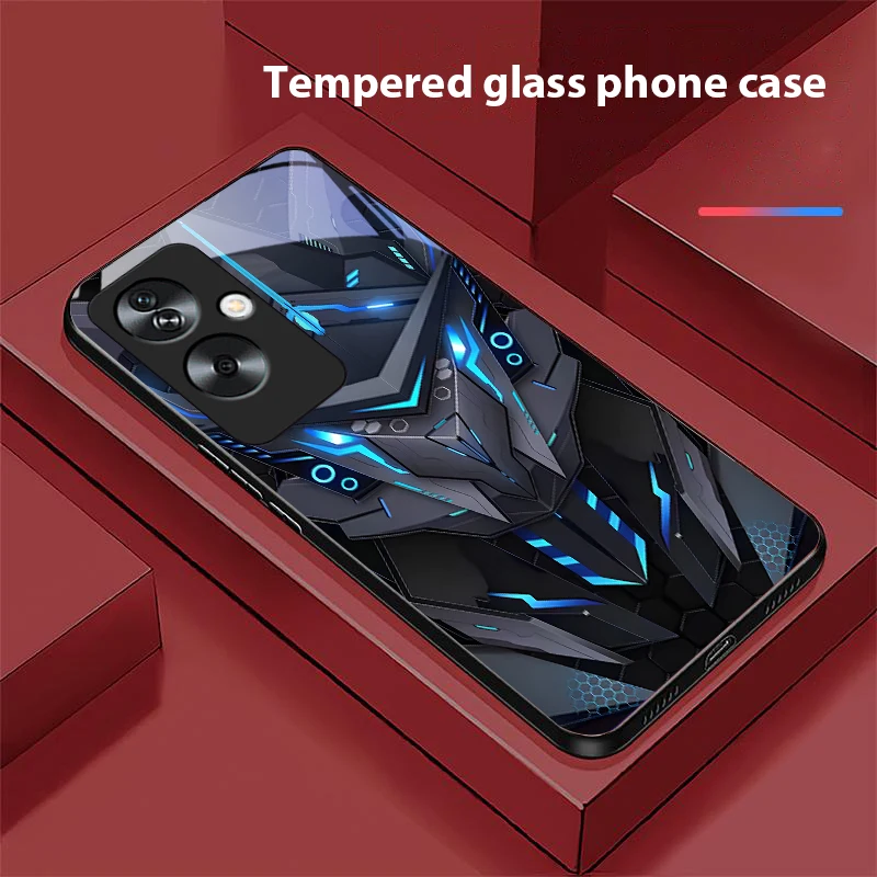 Creative Mech Black Phone Case with Tempered Glass Protection