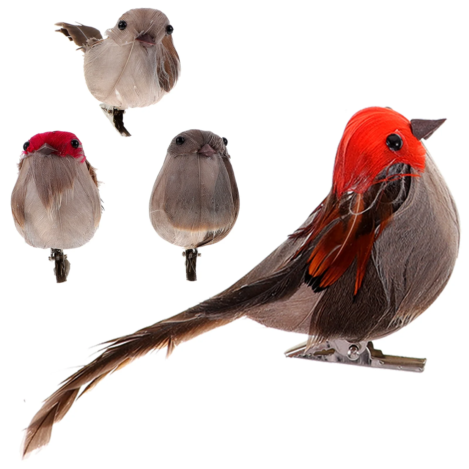 

3/4Pcs Artificial Feathered Birds Feather Artificial Birds with Clip Garden Decoration Tree Outdoor Yard Ornaments Random Color