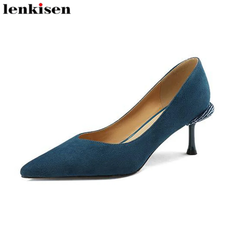 

Lenkisen Ins Big Size 42 Sheep Suede Pointed Toe Spring Shoes Thin High Heels Mature Fashion Dating Shallow Slip On Women Pumps