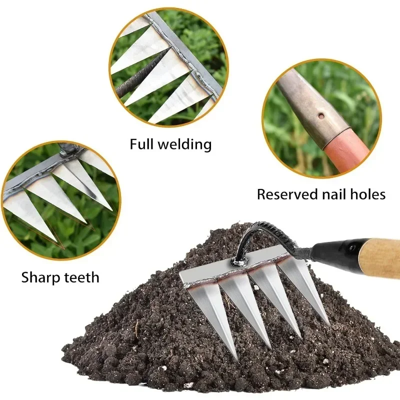 Weeding Hoe Iron Rake Garden Rake Metal Carbon Steel Tooth Nail Rake Weeding Loose Soil Agricultural Tool for Sturdy Dethatching 2