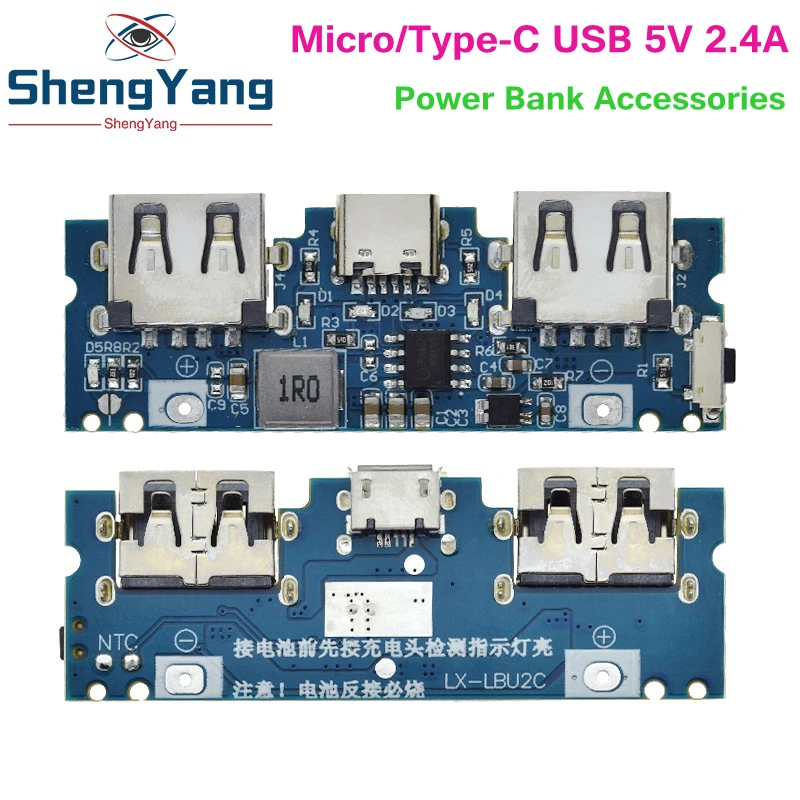 TZT Micro/Type-C USB 5V 2.4A Dual USB 18650 Boost Battery Charger Board Mobile Power Bank Accessories For Phone DIY