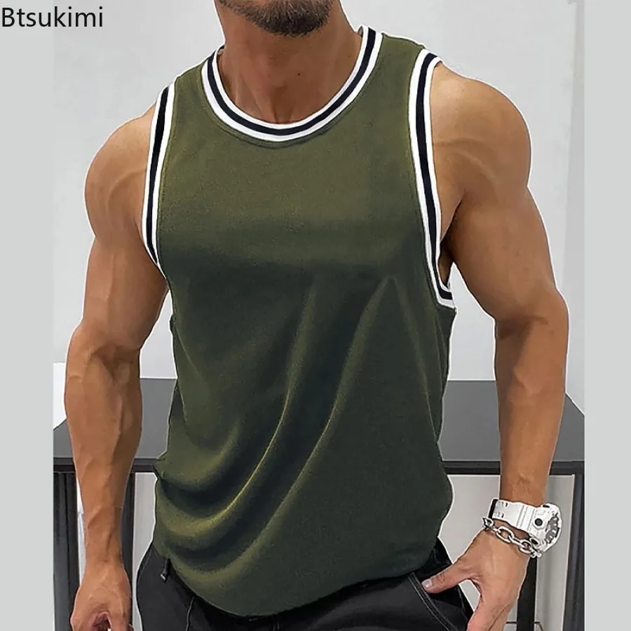T-shirt fitness girocollo senza maniche da uomo nuove estive T-shirt da allenamento casual all'aperto Canotte sportive da palestra quotidiane per uomo - immagine 6