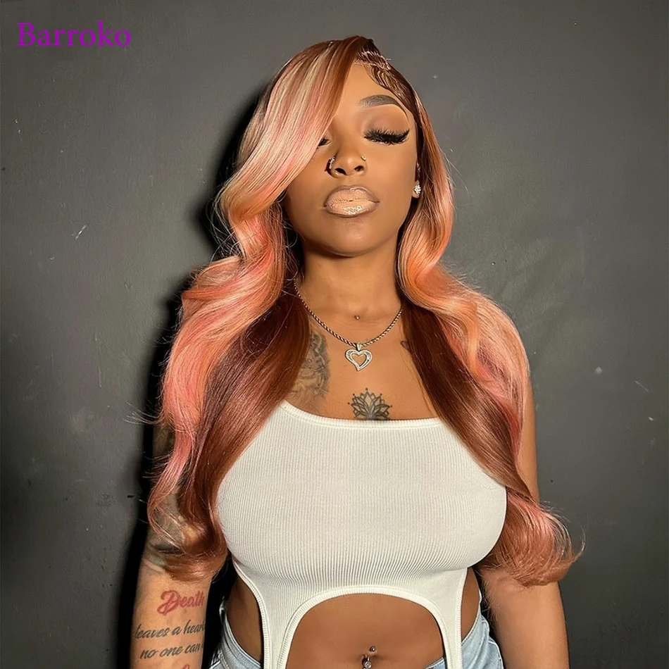 

Barroko Pink Brown Colored Body Wave Frontal Wig 180% Pre Plucked 13x6 Lace Front Human Hair Wigs Remy Brazilian For Black Women