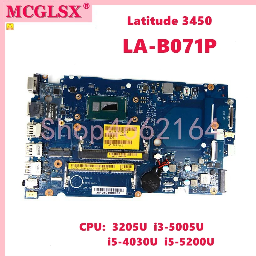 Laptop Motherboard para Dell Latitude La-b071p 3205u i3 I54th 5ª Cpu Notebook Mainboard Testado ok 14 3450