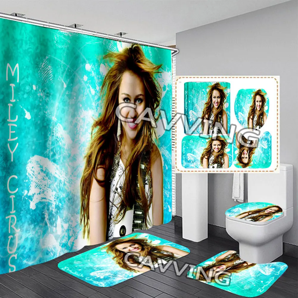 

Miley Cyrus 3D Shower Curtains Waterproof Bathroom Curtain Anti-slip Bath Mat Set Toilet Rugs Carpet Home Decor R02