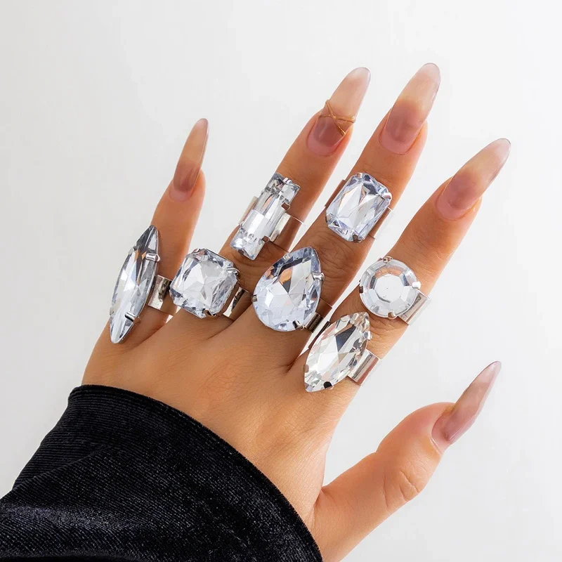 

7pcs/set Light Luxury Irregular Geometric Silver Color Rings for Women Open Metal Finger Ring Party Jewelry Wedding Accessories