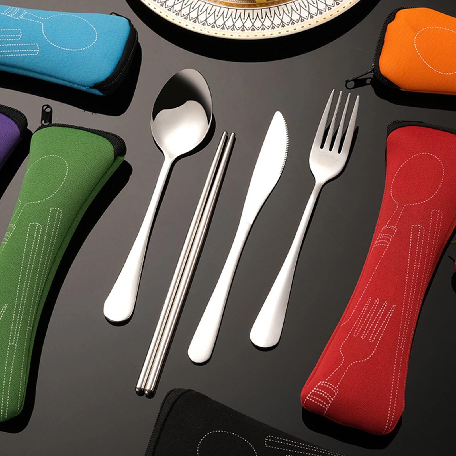 3Pcs Tableware Stainless Steel Cutlery Set Dinnerware Set Knife Fork And Spoon With Portable Case Travel Camping Accessories