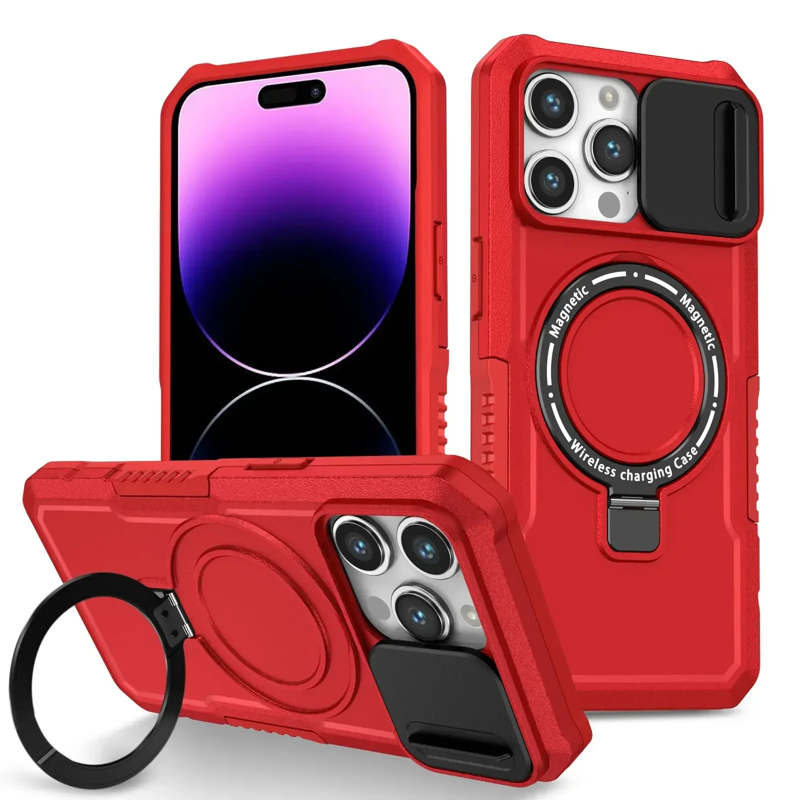 Étui hybride robuste avec support Aromor Magsafe pour iPhone 16 15 14 Pro Max Plus, support Otter Case Box Bracket, coque magnétique_voghion.com