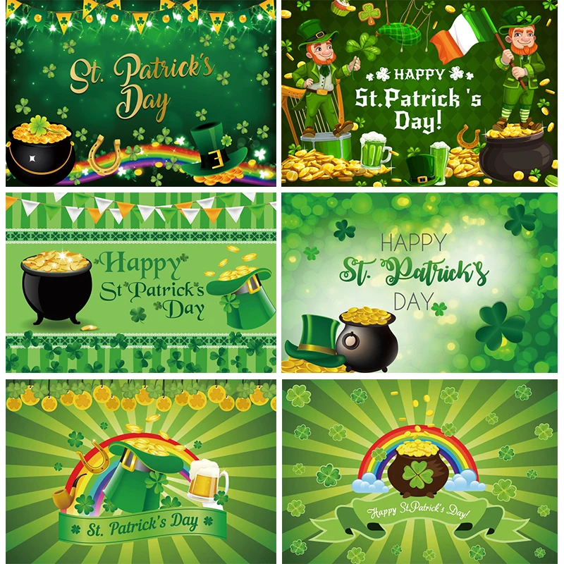 

Happy St Patricks Day Photo Backdrop Green Hat Festival Irish Shamrock Leprechauns Party Decorations Photography Backgrounds