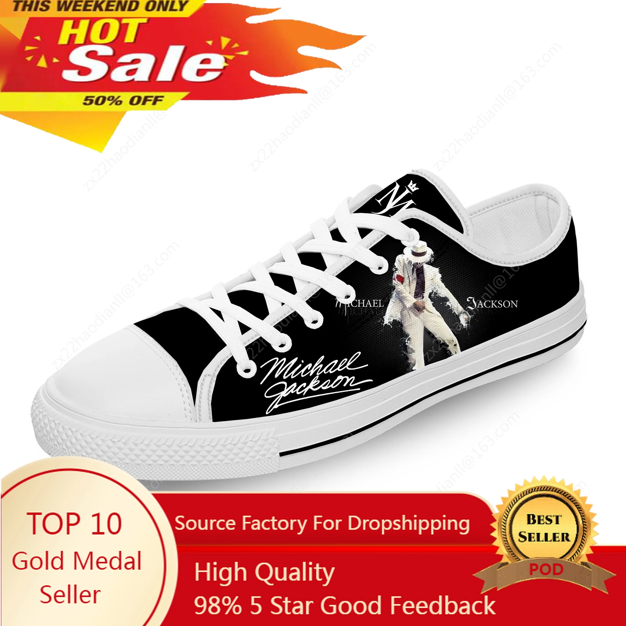 Michael Jackson Cool Funny White Cloth 3D Print Low Top Canvas Fashion Funny Shoes Men Women Lightweight Breathable Sneakers