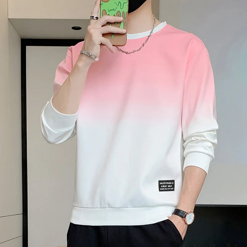 2024 Spring and Autumn New Men's Combination Fashion Long Sleeved Pullover Round Neck Loose T-shirt Casual Versatile Hoodie