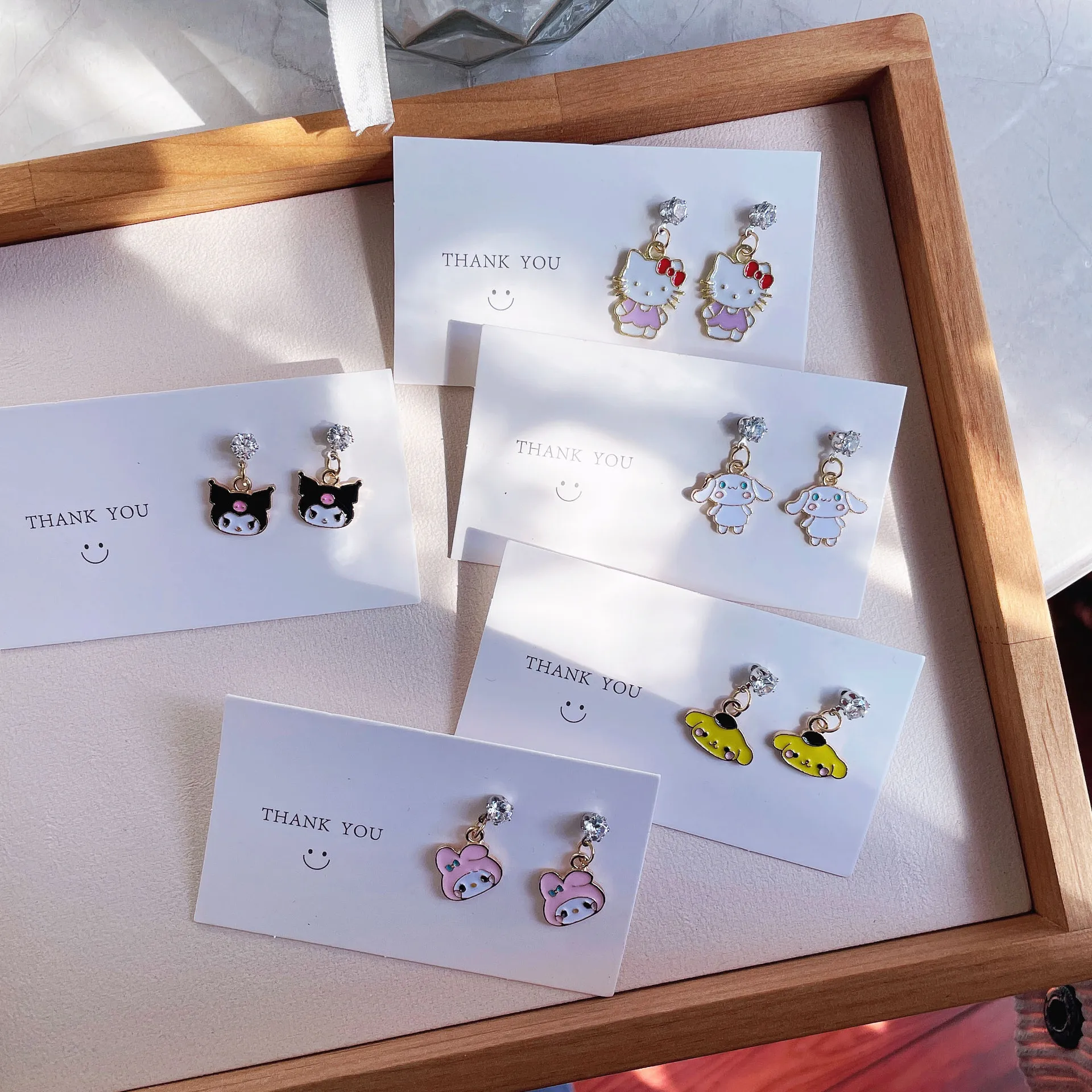 

Kawaii Sanrio Cinnamoroll Kuromi HelloKitty Pachacco Cartoon Earrings Cute 925 Silver Pin Earrings Students Girls Earrings